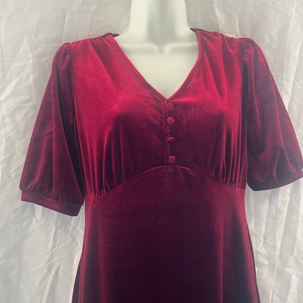 Briggs New York Burgundy Velvet Midi Dress XS Empire Waist Holiday NWT - Picture 5 of 11